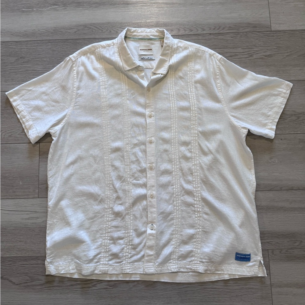 Scotch & Soda Shirt Linen Blend Sz XXL Short Sleeve Woven Off White Vacation - Picture 7 of 14